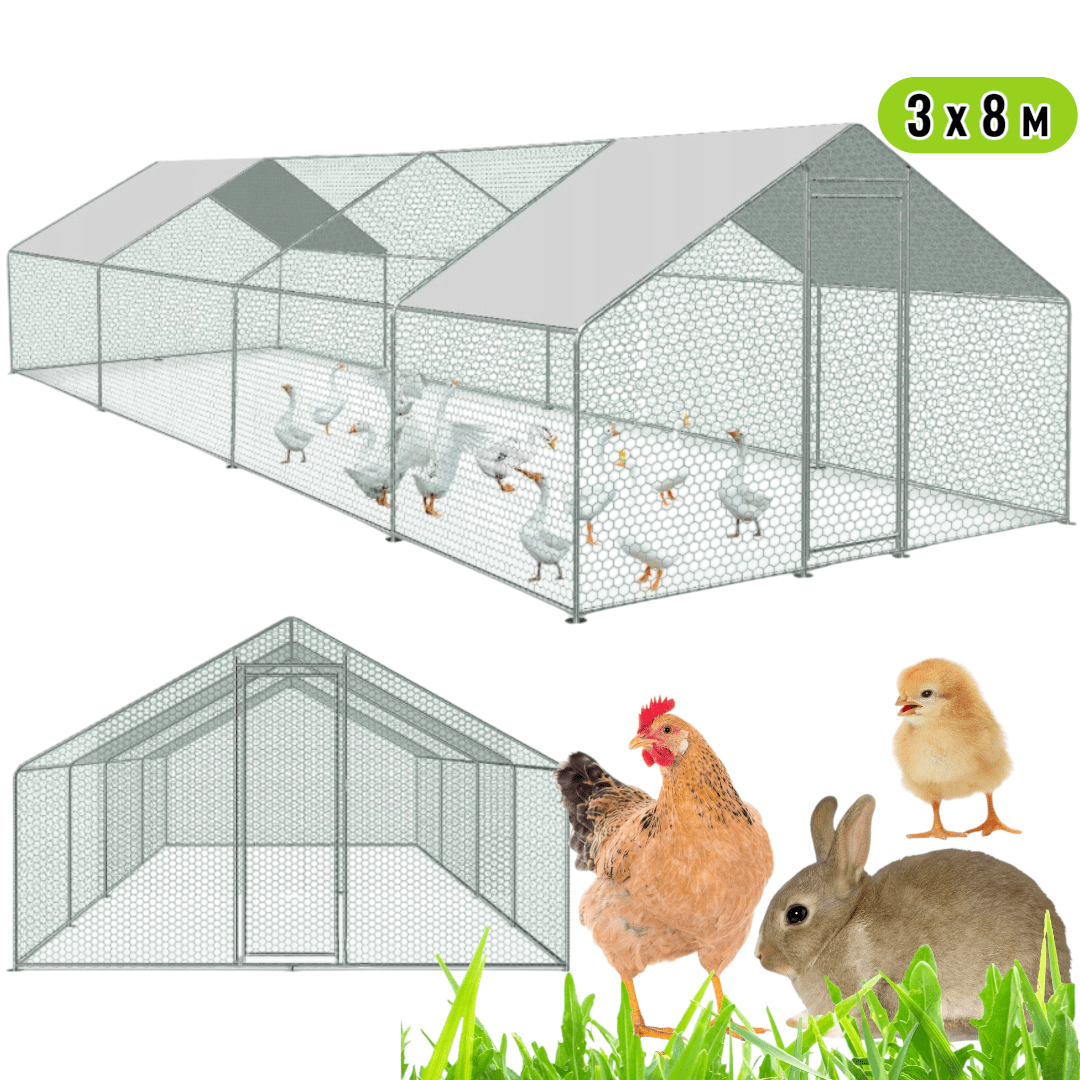 Птичарник 3x8x2м – Волиера, клетка за пилета, кокошки и други животни