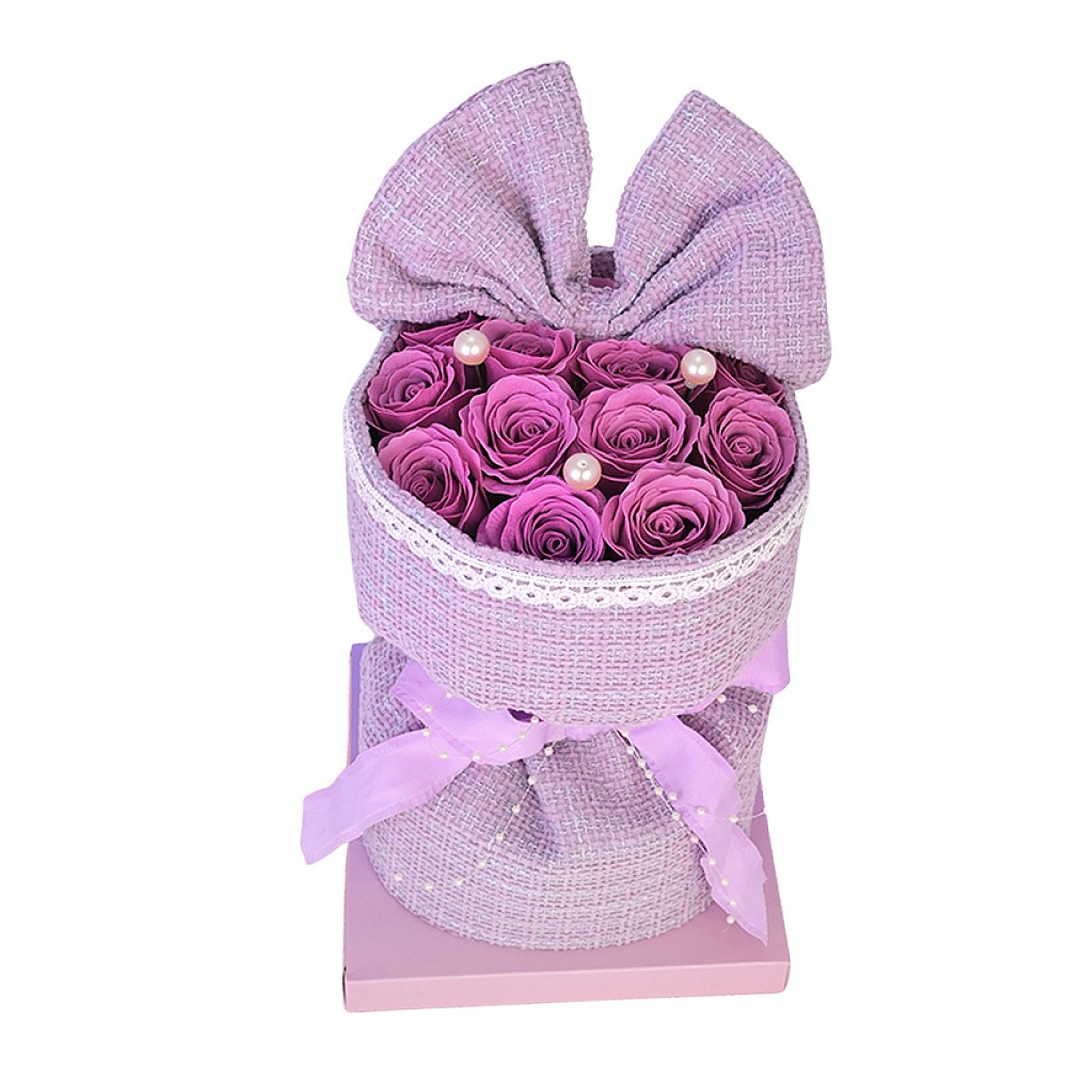 Букет от 11 Сапунени Рози и Перли Iguana For You , 22см x17см, Лавандула