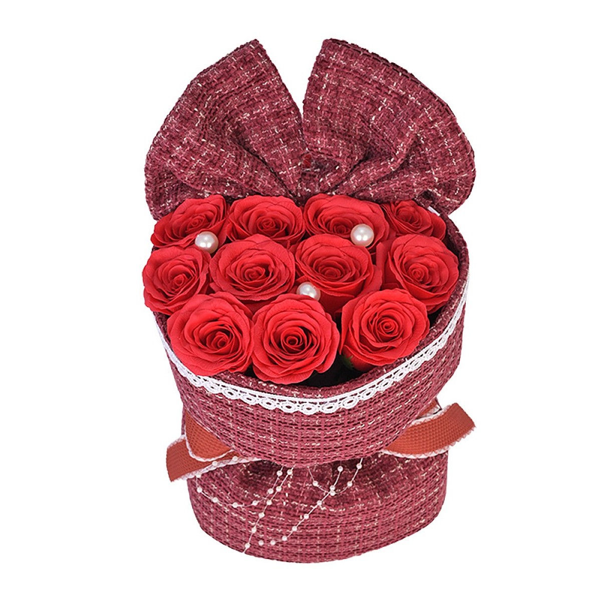 Букет от  11 Сапунени Рози и Перли Iguana  For You , 22см x17см, Червен