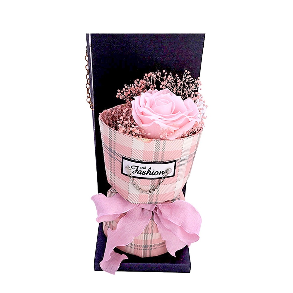 Букет Сапунена Роза в Луксозна Подаръчна Опаковка Iguana Fashion , 21см x10см, Flamingo