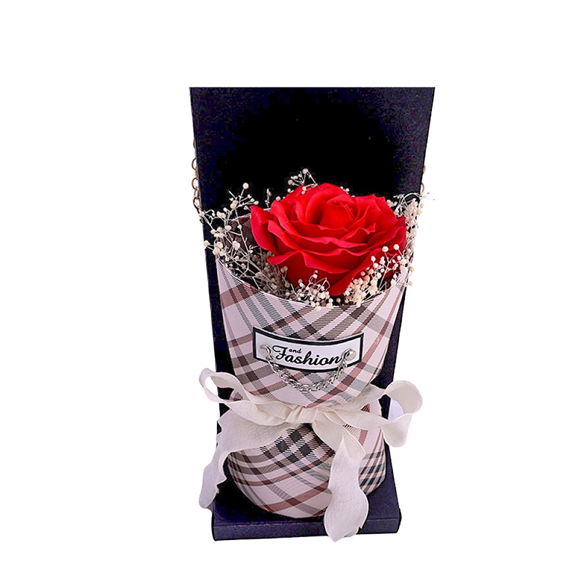 Букет Сапунена Роза в Луксозна Подаръчна Опаковка Iguana Fashion , 21см x10см, Red