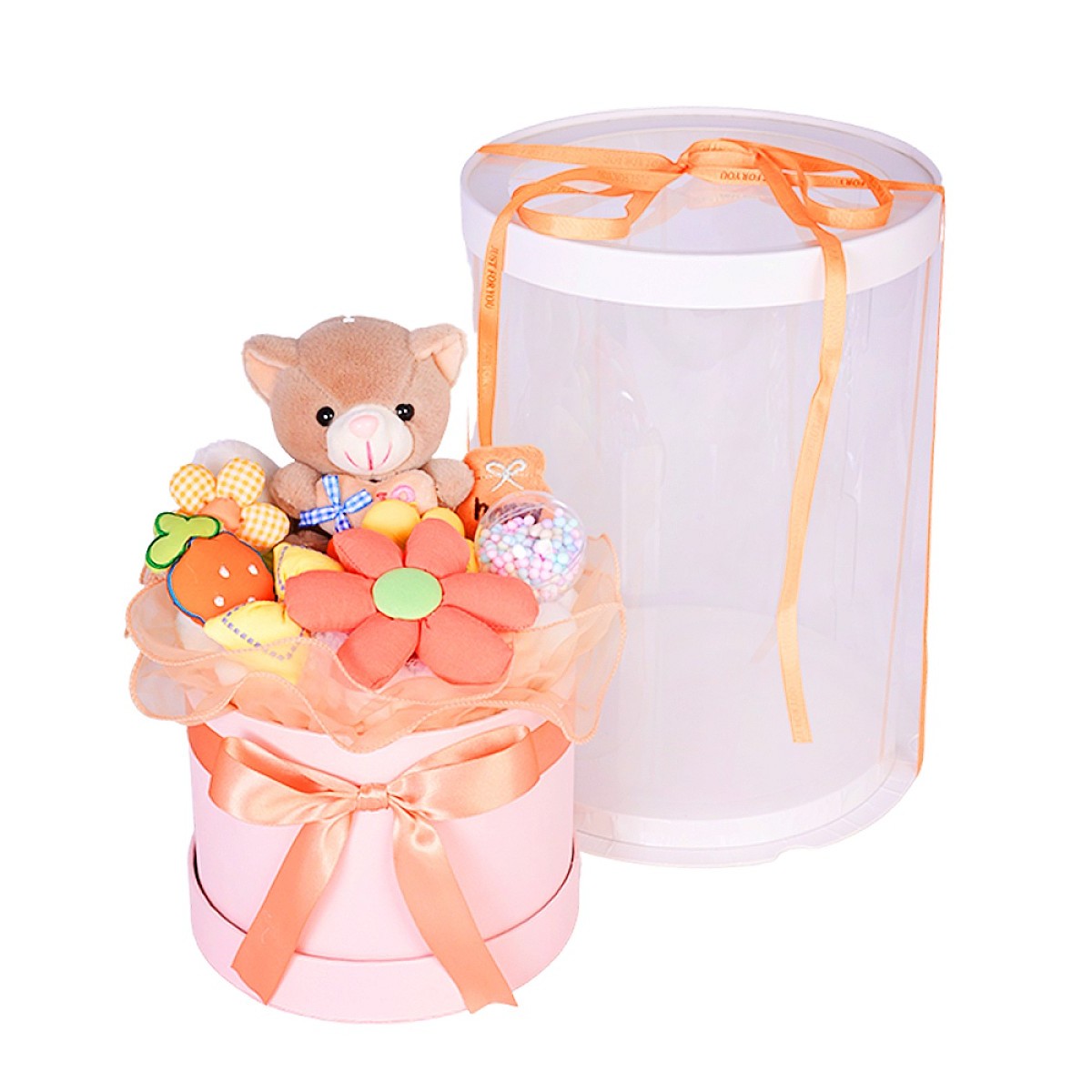 Подаръчна Кутия с Плюшени Играчки и Декоративен Букет, Sweetie от Iguana.bg, Оранжев  Цвят , 31 × 22 см