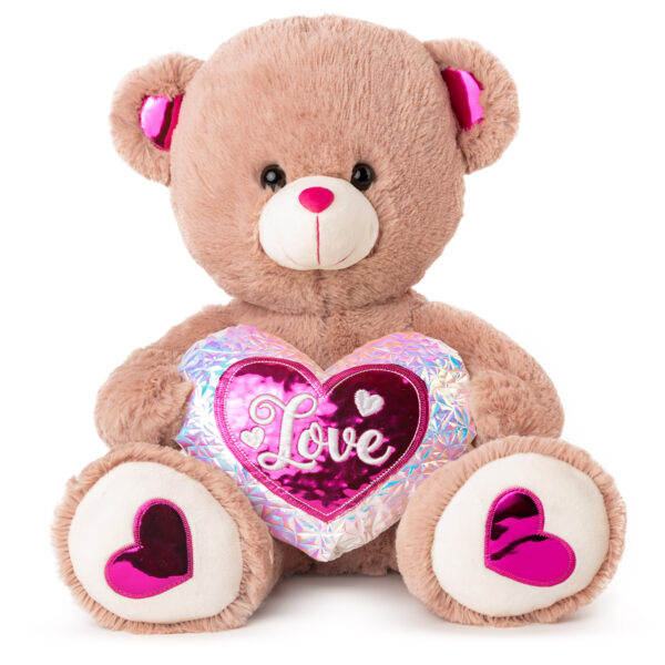 Плюшено мече със сърце, два цвята, 82см