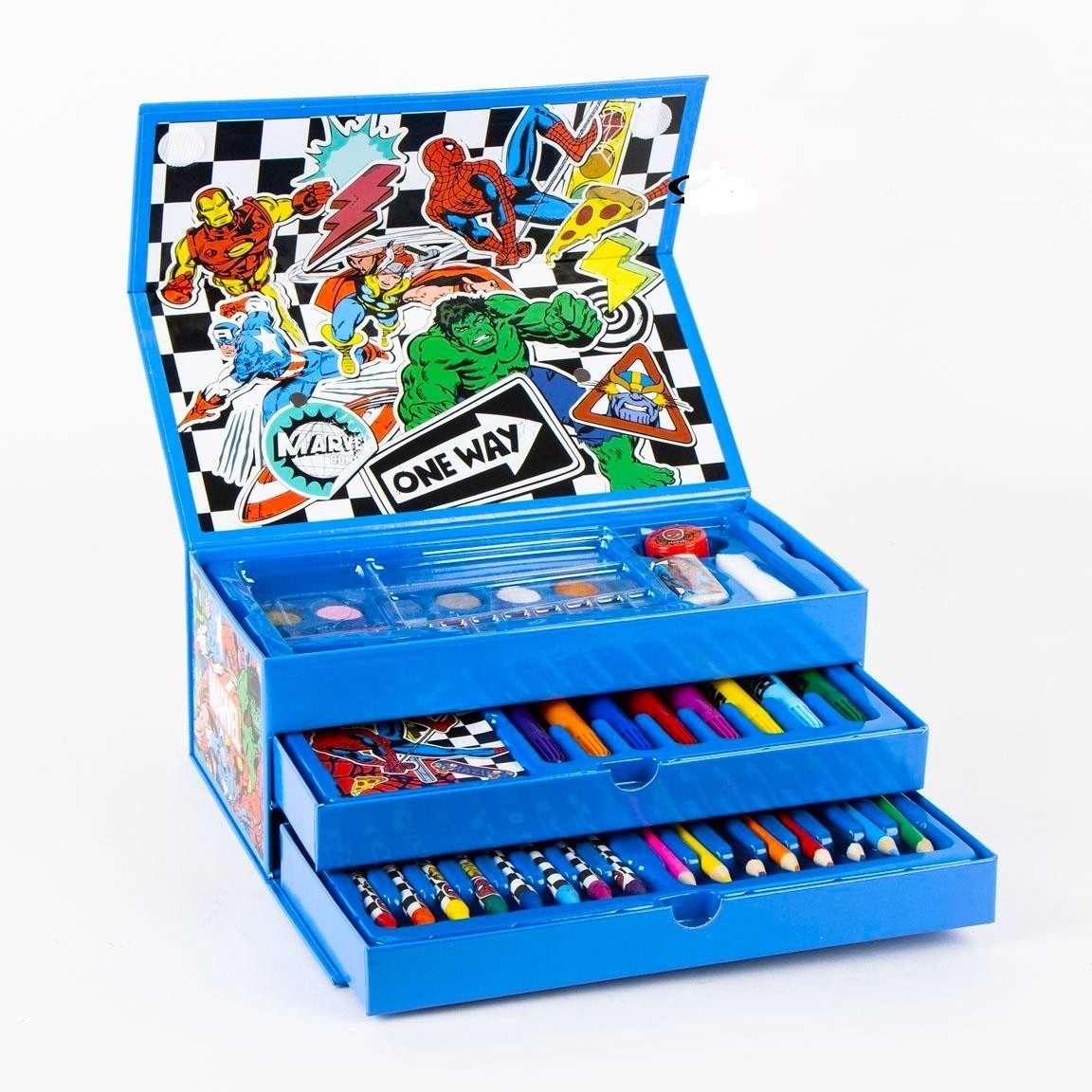 Рисувателен комплект триетажно куфарче с Моливи, Флумастери И Бои Спайдърмен Spider-Man Отмъстителите Avengers