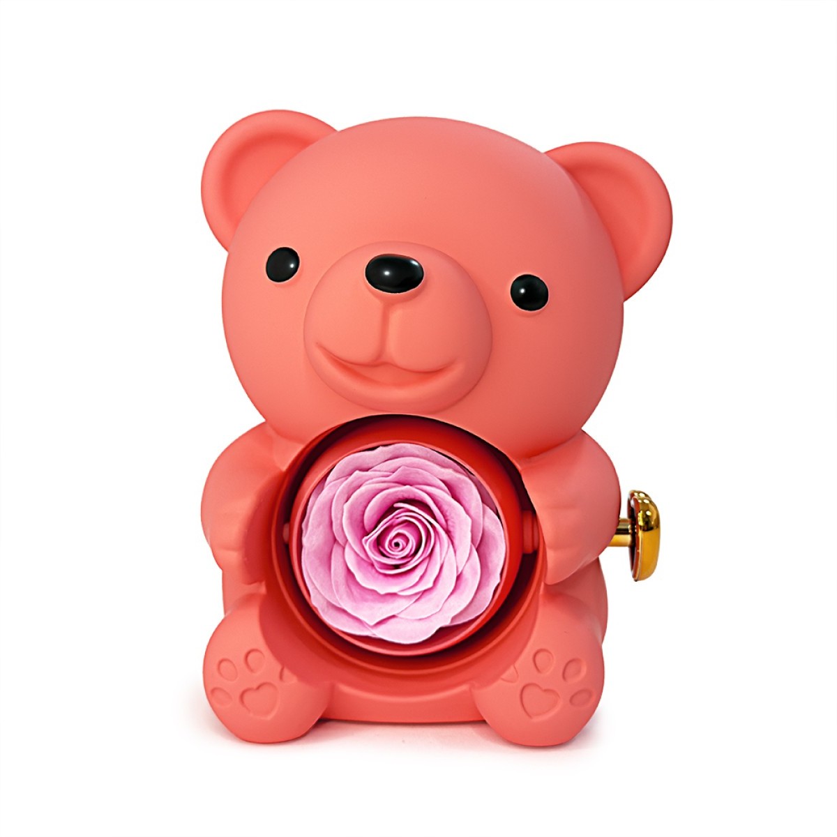 Мече на Любовта Прегърнало Кутийка Сапунена , Iguana Teddy Bear Rotating Jewelry Box, акрил, Праскова , 16 см