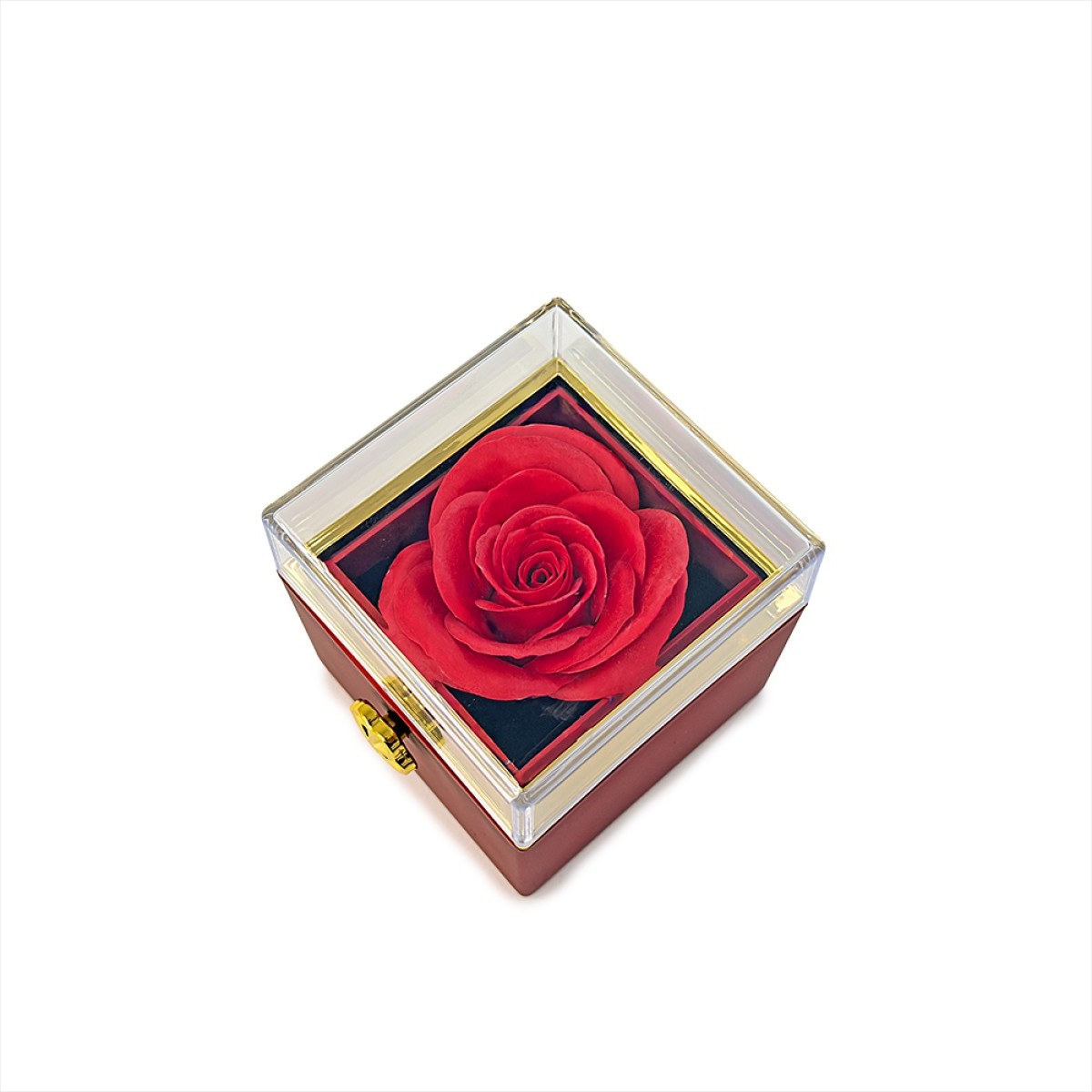 Въртяща се Кутия Изненада с Нежна Сапунена Роза, Iguana Rotating Jewelry Box, акрил Бордо