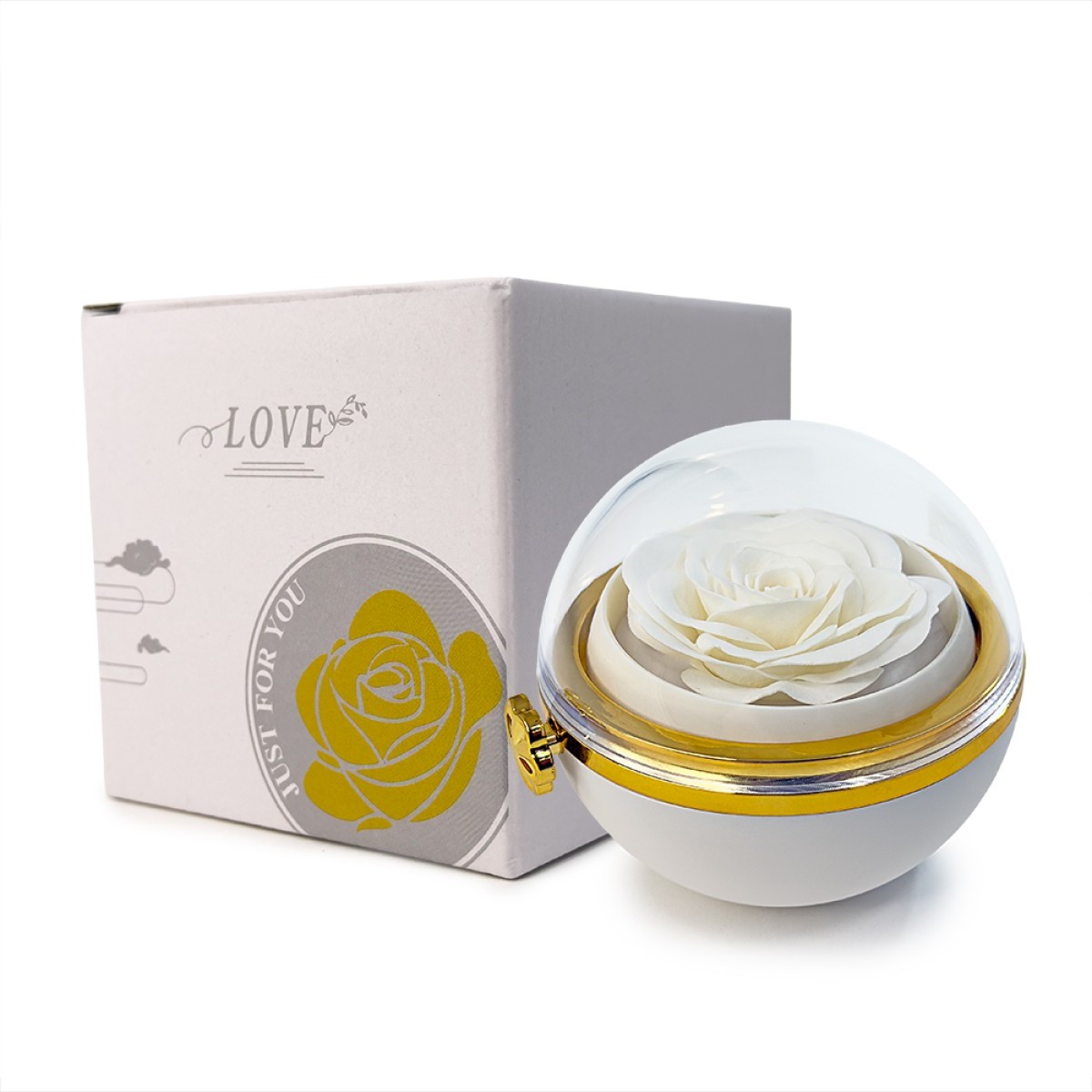 Кръгла Въртяща се Кутия Изненада с Роза и Място за Бижу, Бял Цвят, Rotating Jewelry Box от Iguana.bg