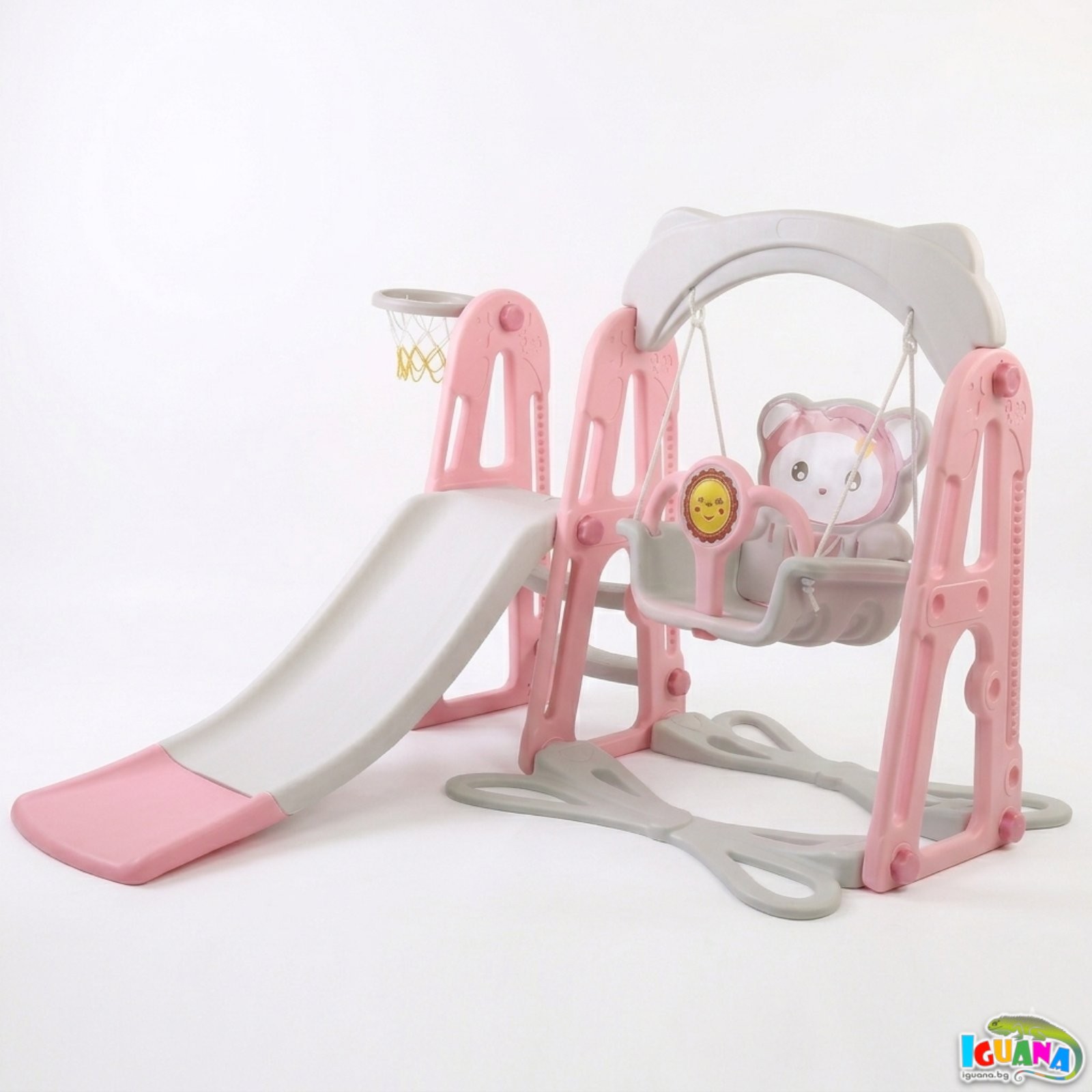 Детска Пързалка с Люлка Дължина на Улея 115 см, Розова