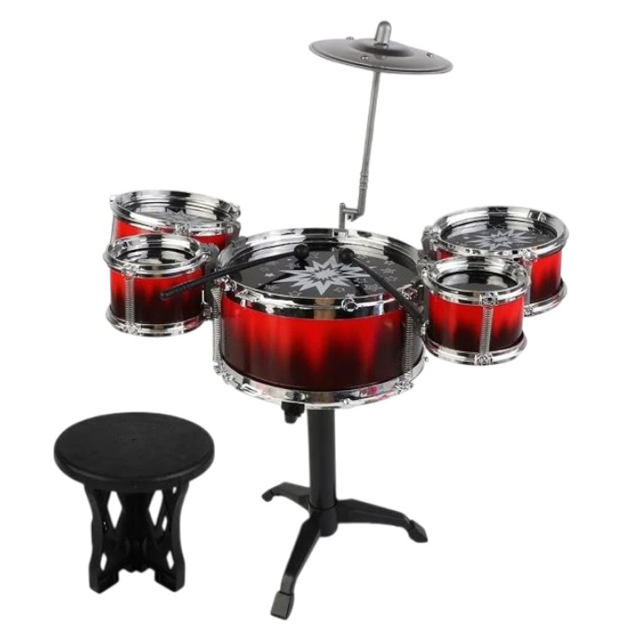 Комплект 5 бр. Барабани на стойка със столче, Червени