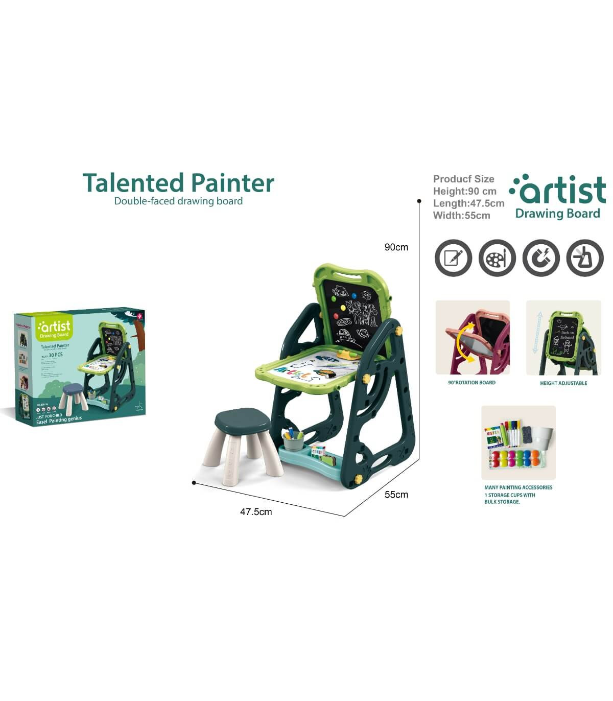 Голяма Дъска за Писане на Стойка със Стол Art