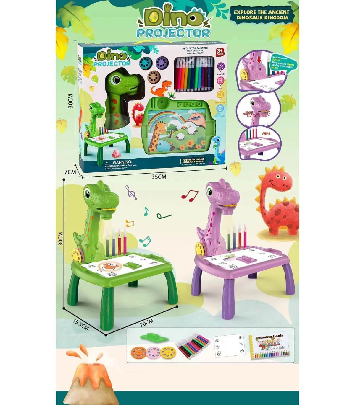 Маса за Рисуване с Проектор Динозавър