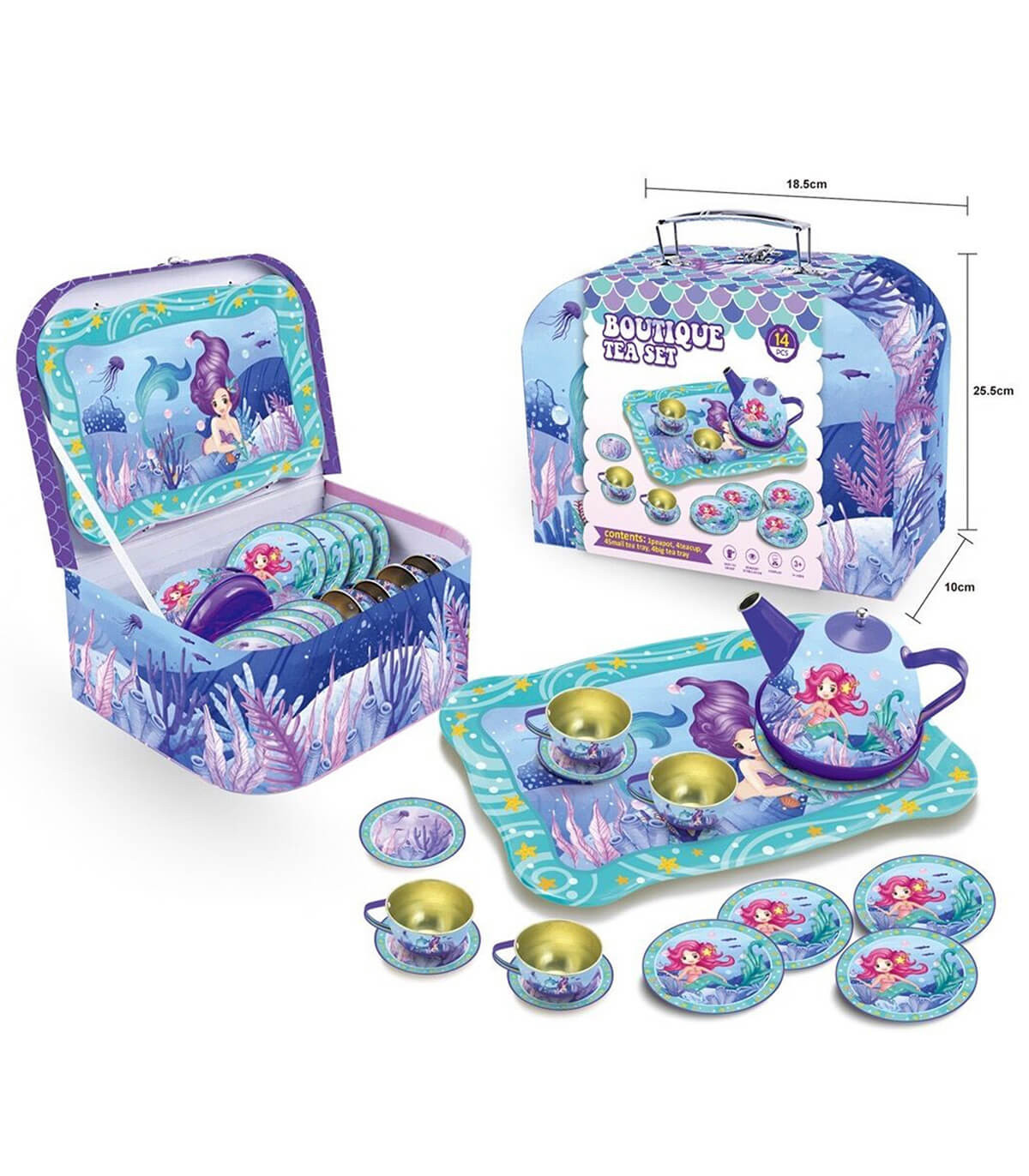 Метален Чаен Сервиз в Куфар 15 Части, Русалка