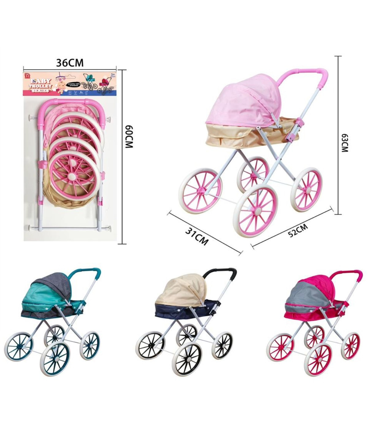 Метална Зимна Количка за Кукли с Големи Гуми 63 см 4 Цвята