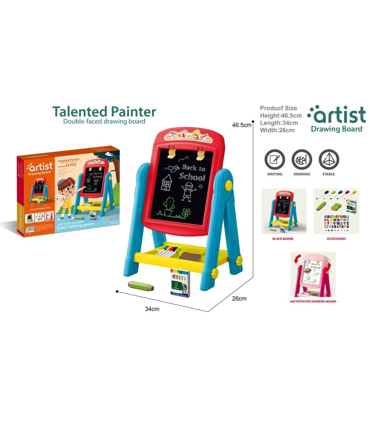 Двулицева Дъска на Стойка с Магнитни Букви Artist 24 Части