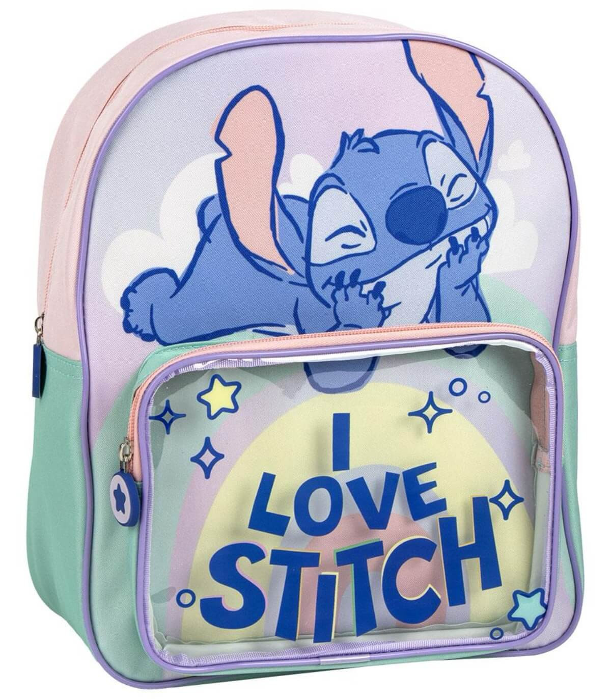 Раница за Детска Градина Ститч Stitch с Голям и Прозрачен Малък Преден Джоб