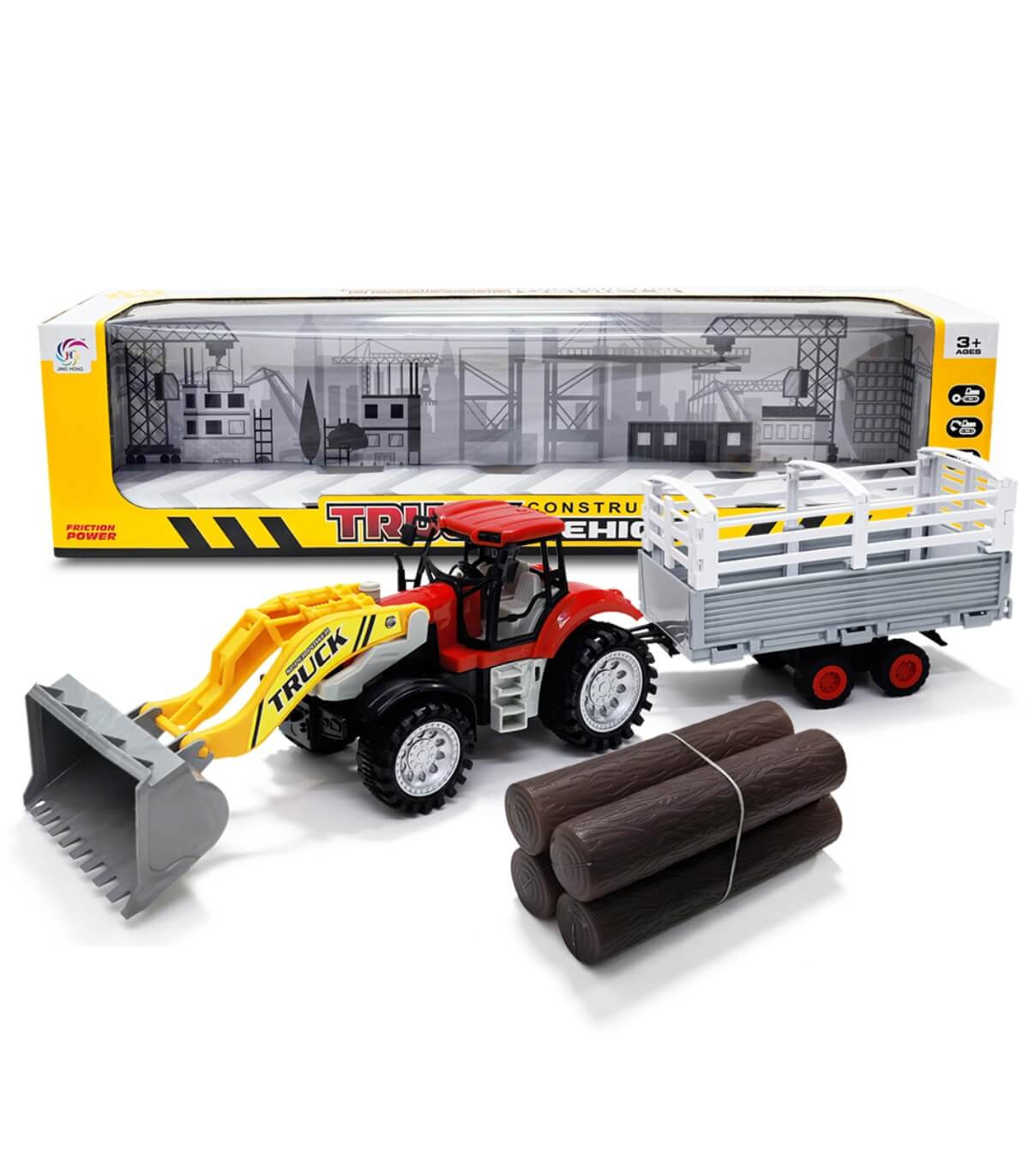 Трактор с Гребло. Ремарке и Дъртва в подаръчна кутия 50см