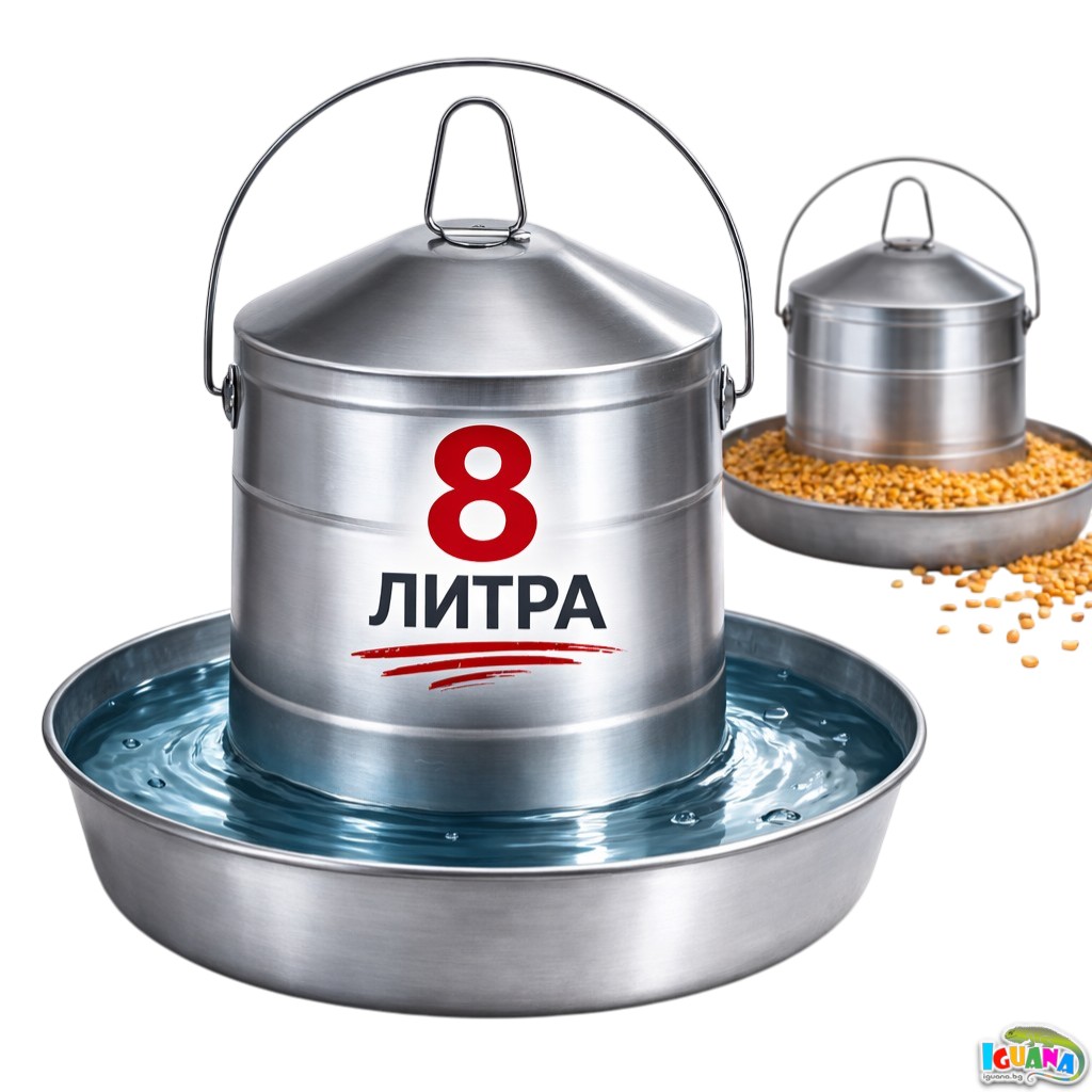 Поилка за Птици 8 Литра Неръждаема Стомана за Кокошки, Пилета и Патици