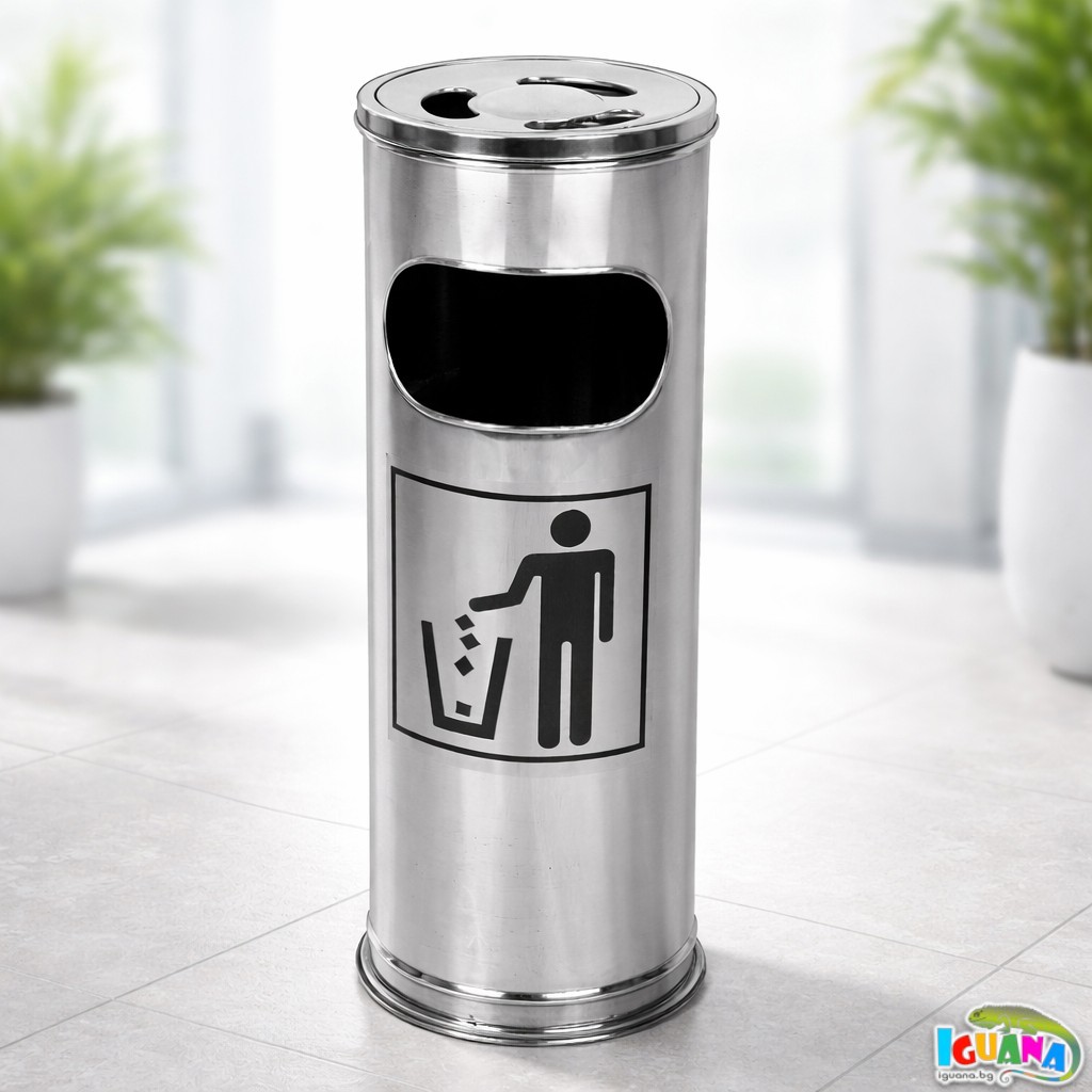 Външен Пепелник Инокс с Кошче за Отпадъци – Стоящ Метален Пепелник за Навън, Различни Размери