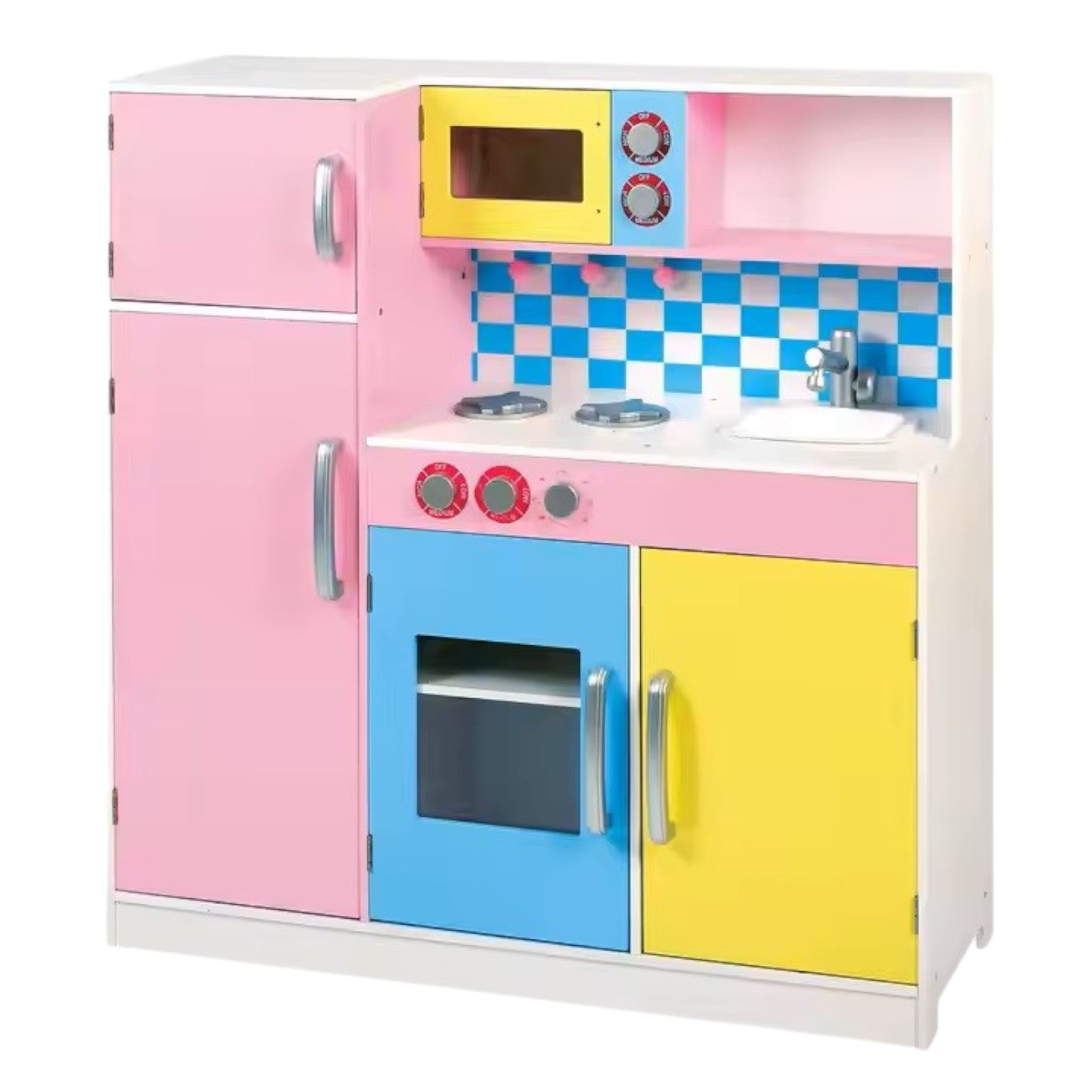 Детска Дървена Кухня за Ролеви Игри с Цветен Дизайн, 90x30x90 см