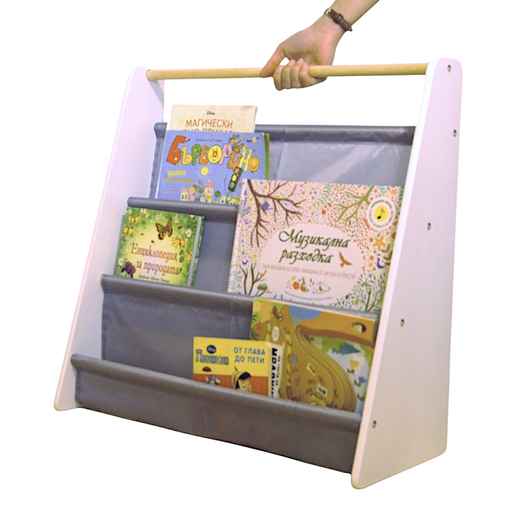 Преносима Детска Етажерка за Книги , Обзавеждане за Детска Стая, Бяло, Сиво