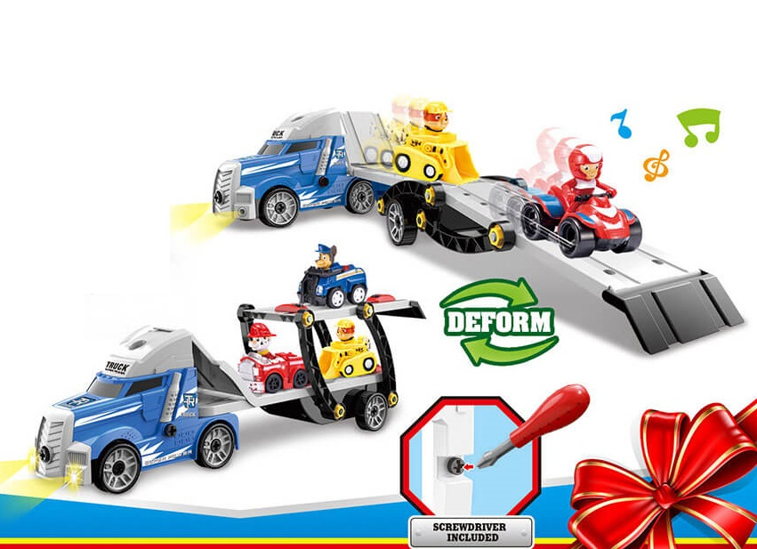 Голям Автовоз с подвижна платформа с 5 кучета и Момчето на АТВ-то, Звук и Светлини