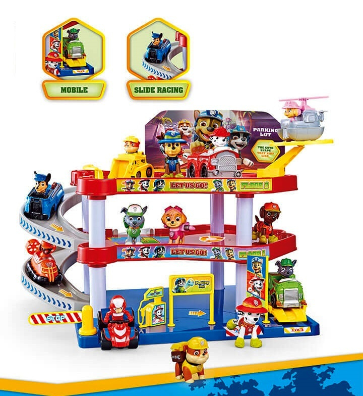 Голям Паркинг на три етажа с пързалки и 4 колички с кученца