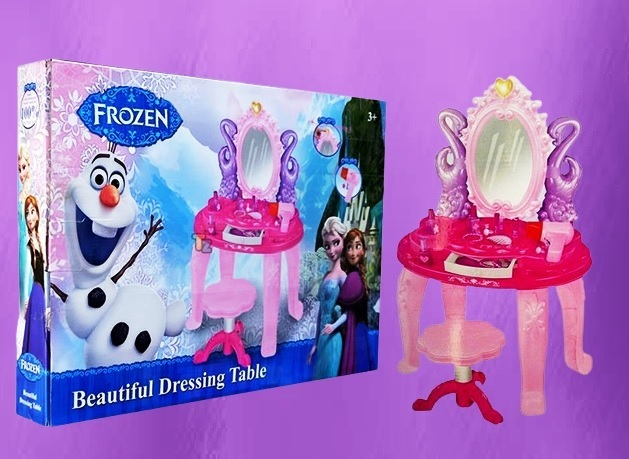 ГОЛЯМА Тоалетка с много аксесоари и столче, огледало със звук и светлини, 73см, Принцеси, Леденото Царство