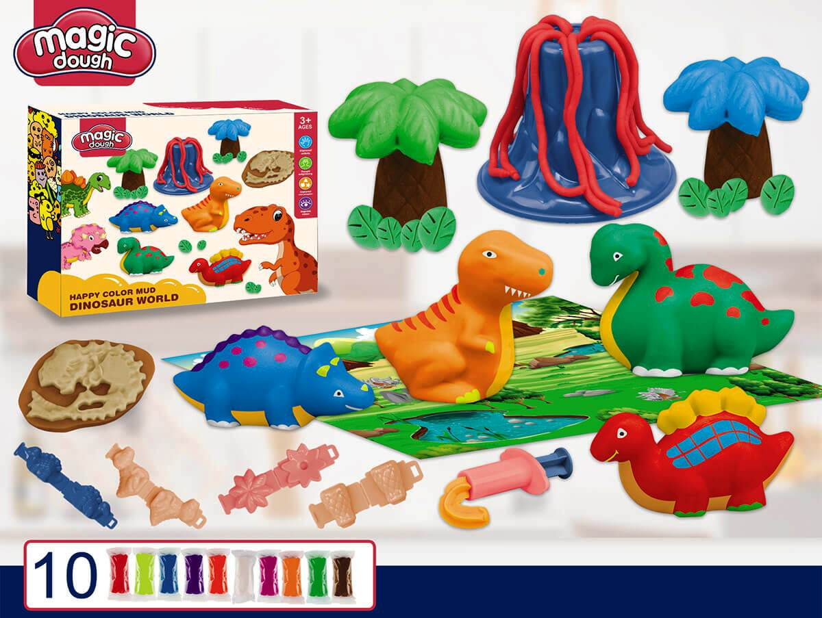 Пластелин Динозаври с 10 цвята, ножче и различни форми