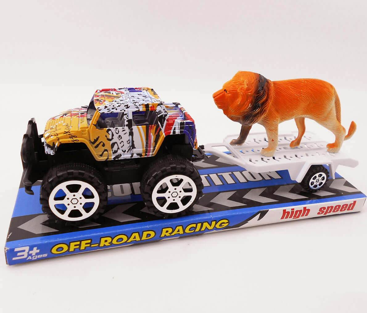 Шарен джип с ремарке и животно