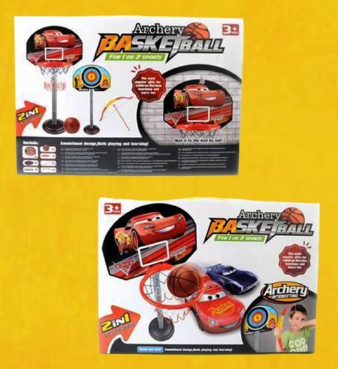 Баскетболен кош с Мишена за Лък 2в1, на стойка, 125см, топка, помпа и стрелички, Колите