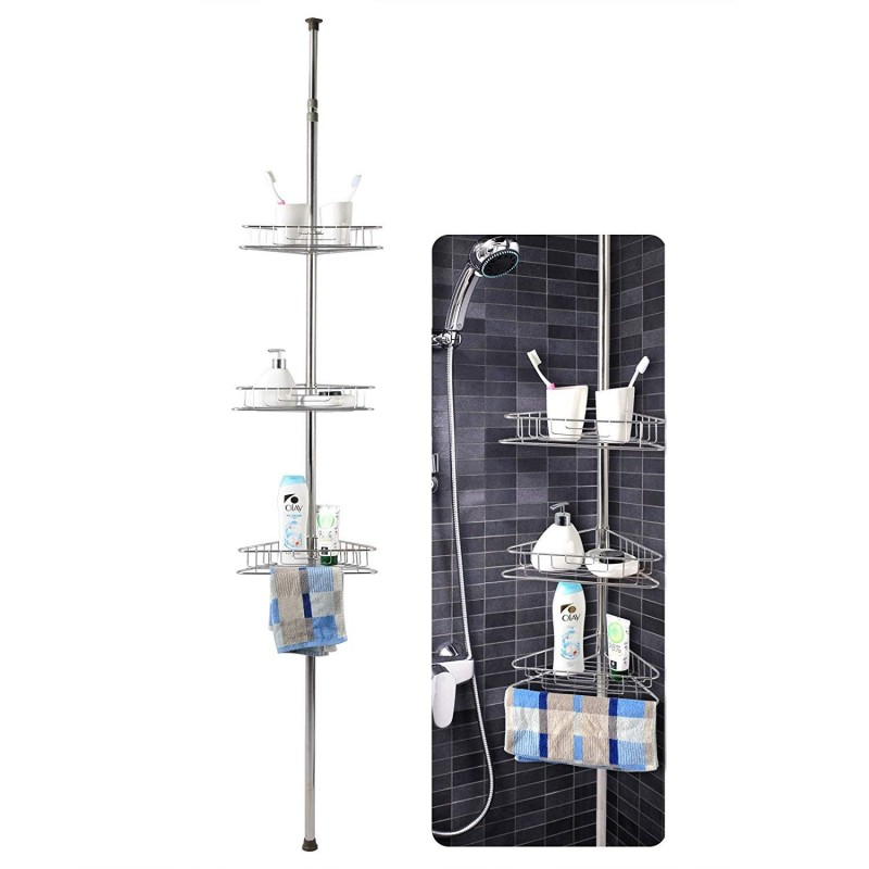 Етажерка за баня на 3 нива - телескопична ъглова стойка за баня с регулируема височина от 123 до 260см