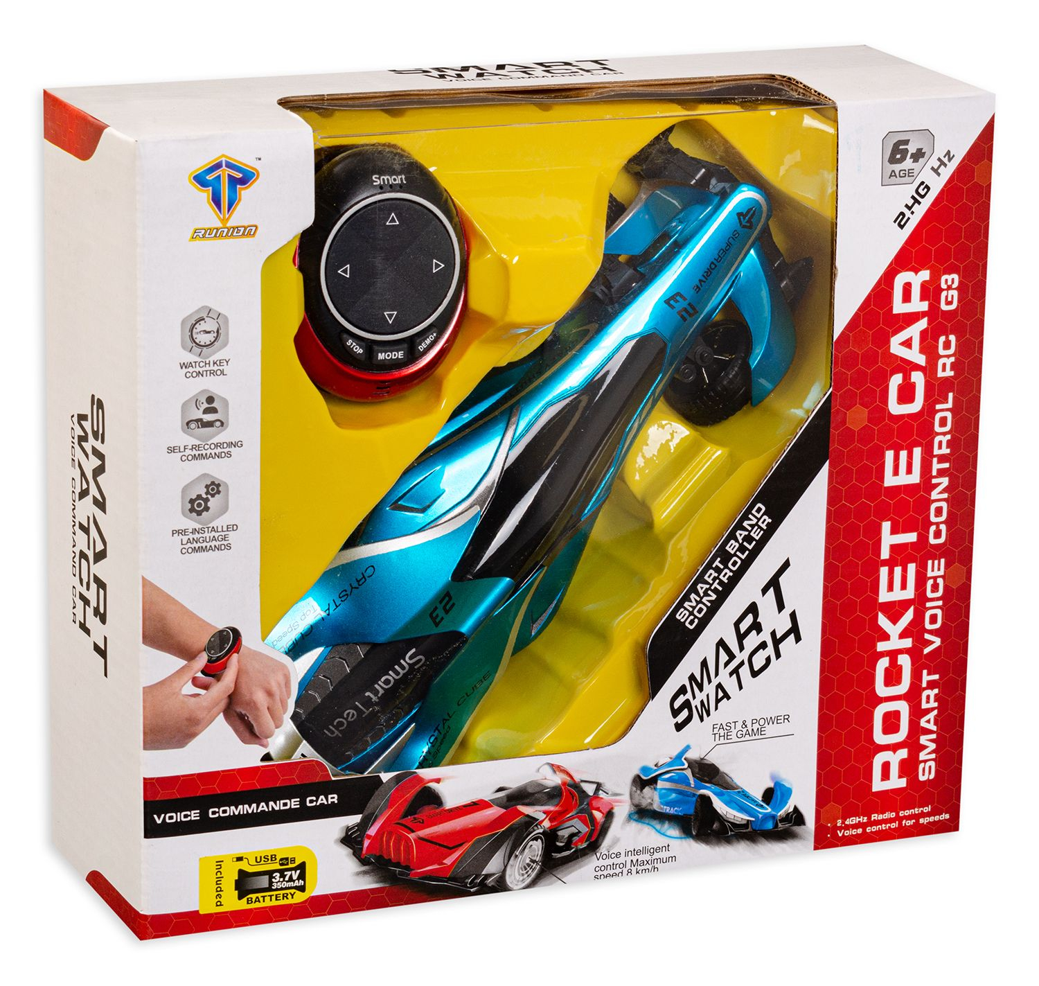 OCIE Кола с Часовник Radio/C и Гласови Команди ROCKET E CAR Синя, Червена