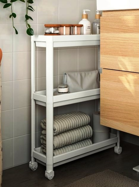 Етажерка с колелца - количка 2в1, 3 нива, 71х54х18см за баня, кухня, универсална за дома