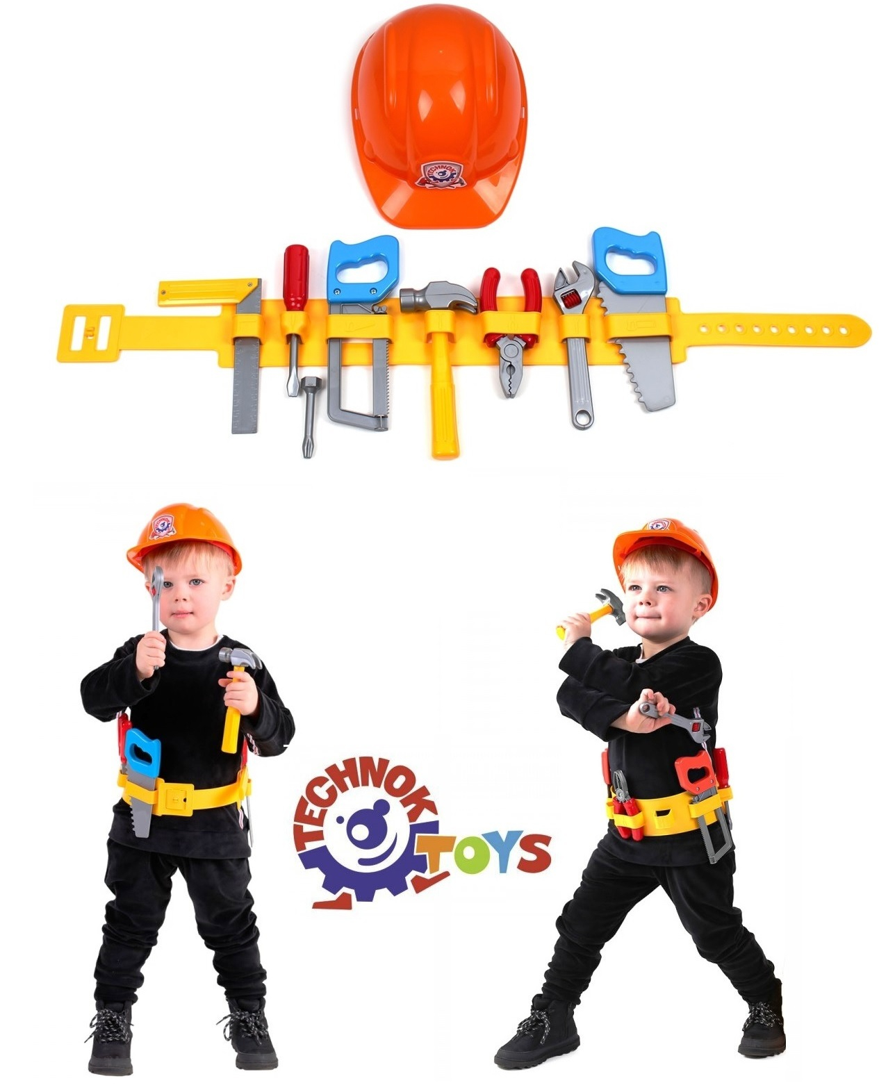 Строителен комплект с каска и колан с 10 интрумента, TECHNOK, Украинска