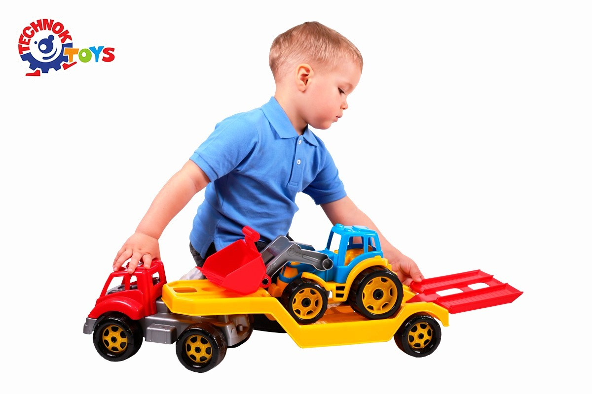 ГОЛЯМ Автовоз с трактор - багер челен товарач 65х21х24см TECHNOK, Украйна