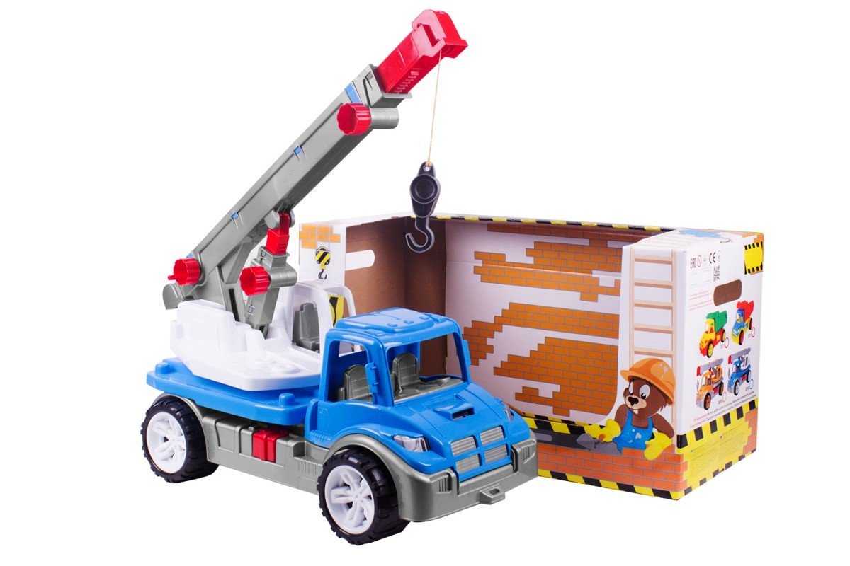 ГОЛЯМ Автокран с подвижна стрела и въртяща платформа на 360° син 57х30х26см TECHNOK, Украйна