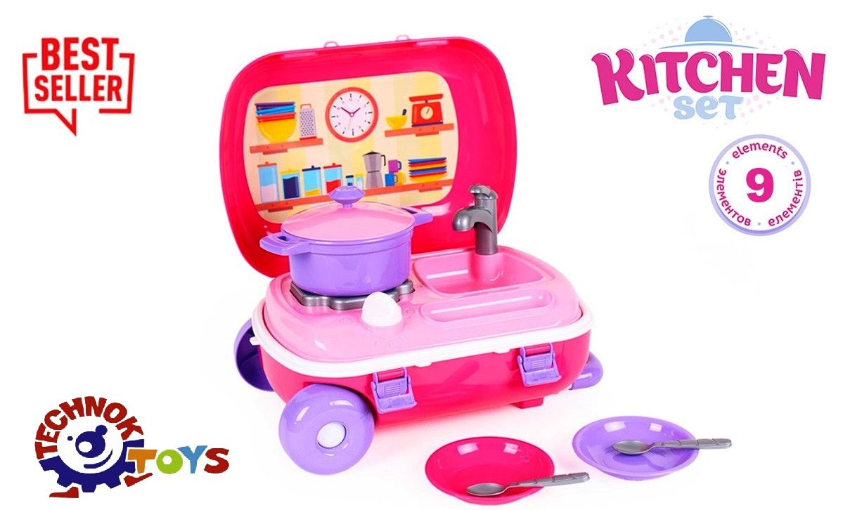 Кухня - Куфарче 2в1 на колела, 9 части, 50х26х16см, TECHNOK, Украйна