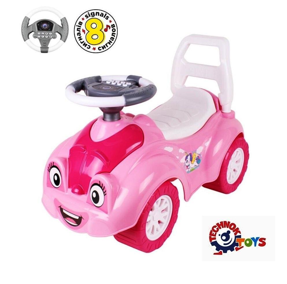 Кола за прохождане с очички и музикален волан с 8 активности, до 20кг, розова, 65х44х31см TECHNOK, Украйна