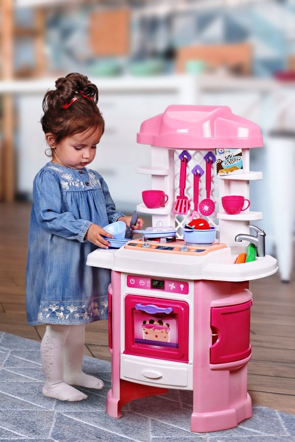 ГОЛЯМА кухня с пара и ЗВУК, 81см с 29 аксесоари, розова, TECHNOK, Украйна