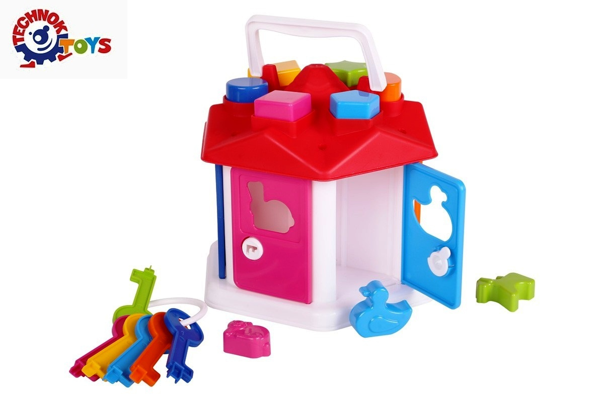 Къща за сортиране с ключове, сортер с геометрични фигури и животни, TECHNOK, Украйна