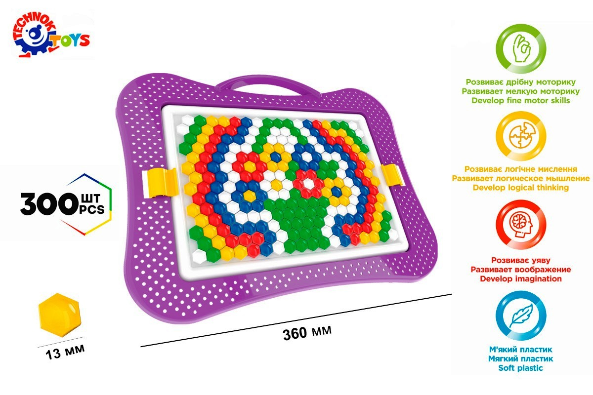 Мозайка, размер на елемента 13мм, 300 части, TECHNOK, Украйна