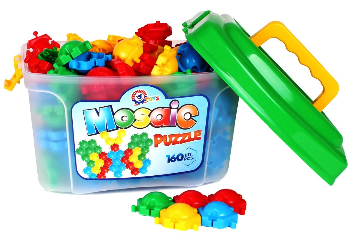 Мозайка в куфарче за най-малките, размер на елемента 4см, 160 части, може да се реди до безкрай подходяща за редене на килим, TECHNOK, Украйна