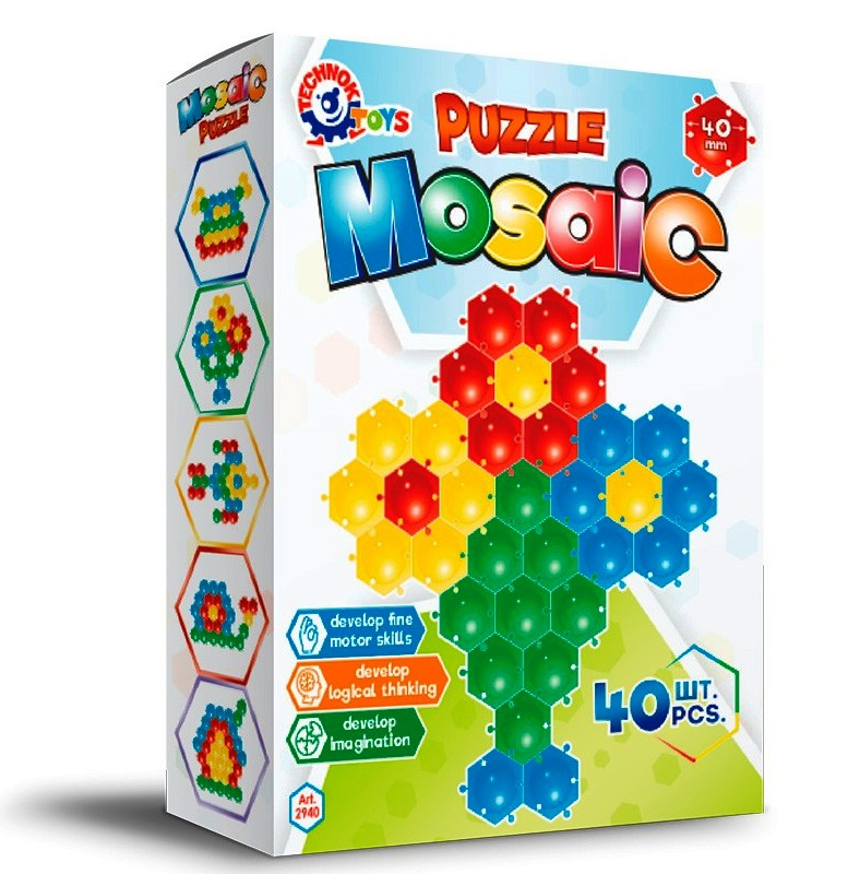 Мозайка за най-малките, размер на елемента 40мм, 40 части може да се реди до безкрай подходяща за редене на килим, TECHNOK, Украйна