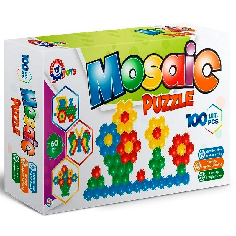 Мозайка за най-малките, размер на елемента 6см, 100 части може да се реди до безкрай подходяща за редене на килим, TECHNOK, Украйна