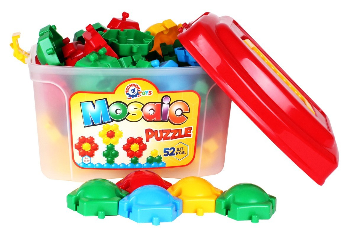 Мозайка в куфарче за най-малките, размер на елемента 6см, 52 части, може да се реди до безкрай подходяща за редене на килим, TECHNOK, Украйна