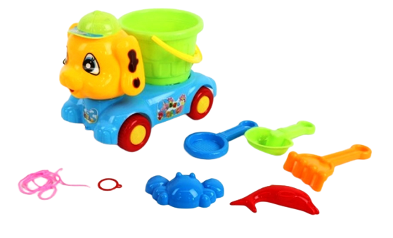 Комплект за пясък кученце-количка 2в1 с кофичка, лопатки и формички