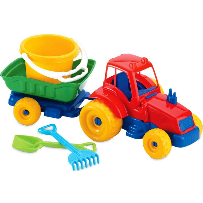 Трактор с ремарке с кофа и лопатка с гребло 21x51x20см Dede