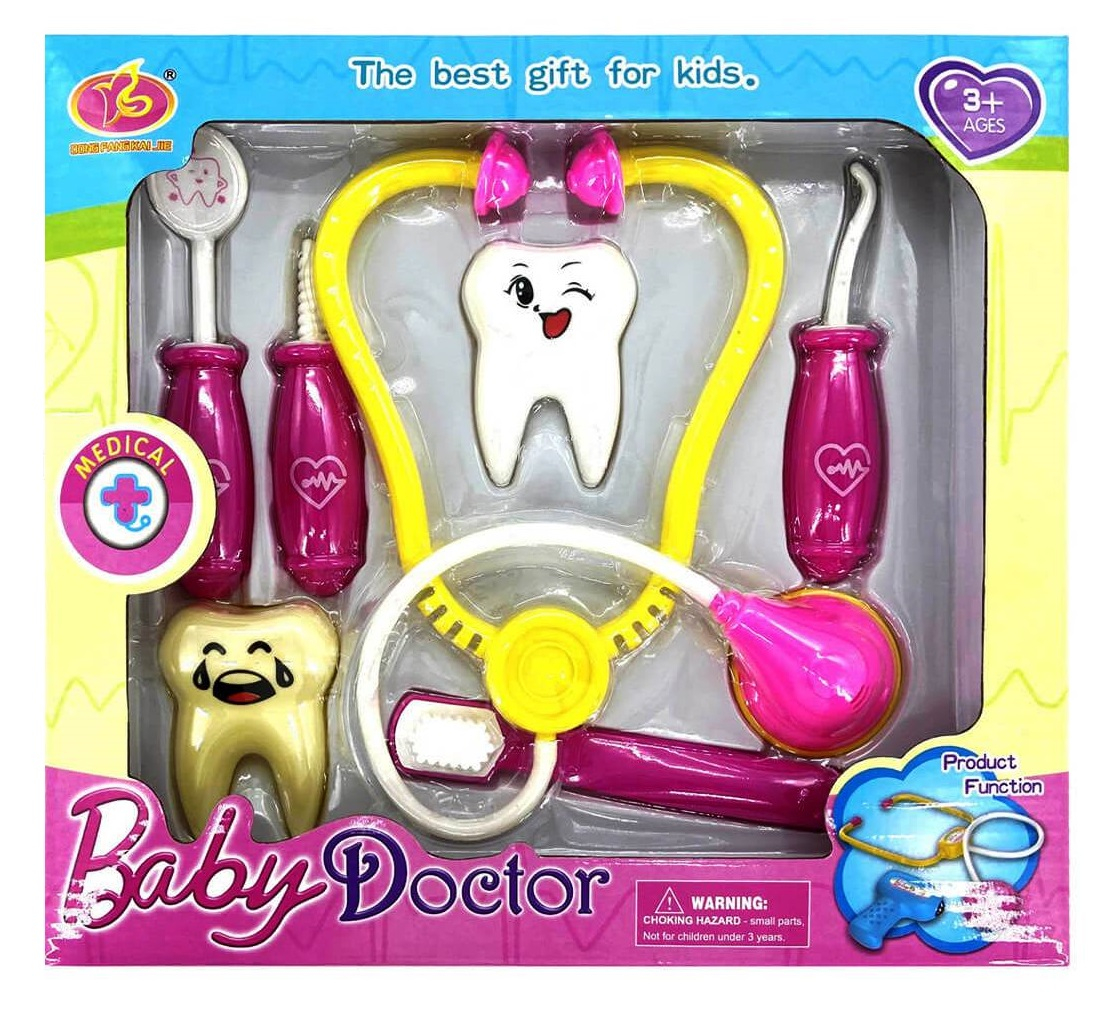 Зъболекарски комплект с аксесоари и слушалка, розов