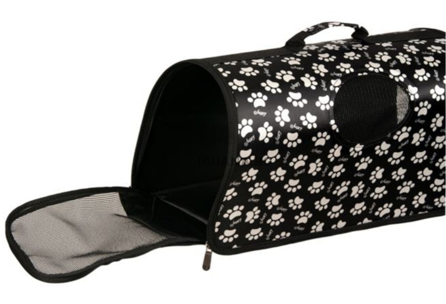 Чанта за пренос на домашни любимци, черна с лапички, 44х22х26см