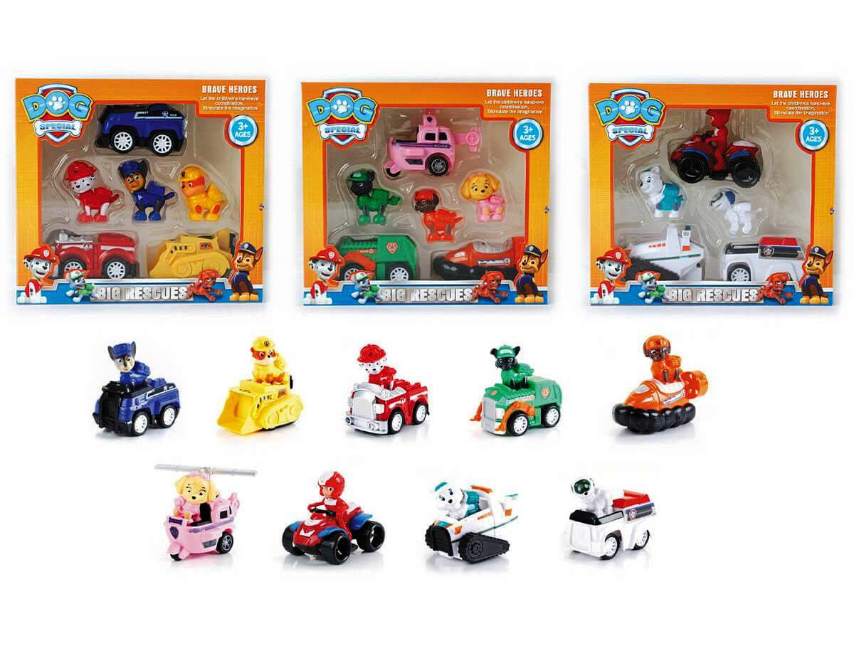 Комплект 3 кученца с 3 колички с pull back механизъм